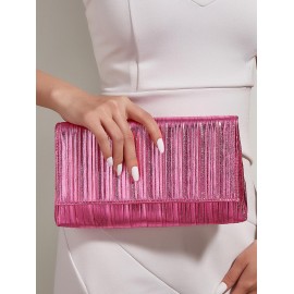 Women's Elegant Style Party Cocktail Evening Prom Metallic Color Sparkle Glitter Shine Metal Chain Strap Flap Clutches Bag
