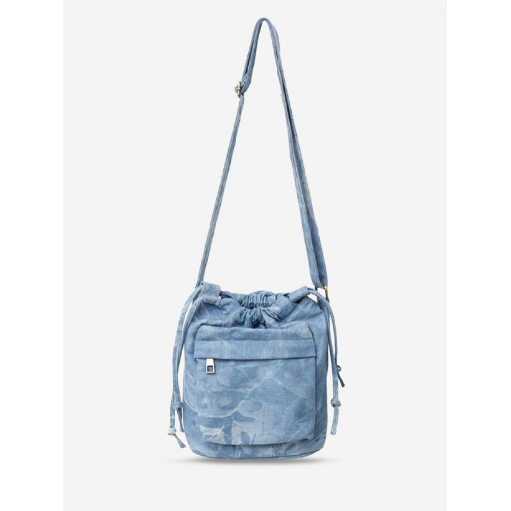 Women's Fashion Daily Zippered Pocket Mobile Phone Drawstring Crossbody Denim Bucket Bag Women's Fashion Daily Zippered Pocket Mobile Phone Drawstring Crossbody Denim Bucket Bag