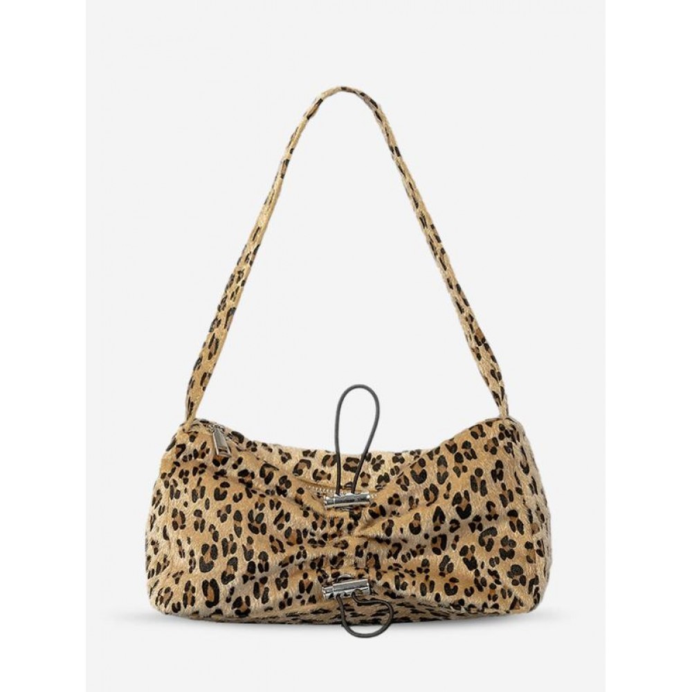 Women's Winter Fuzzy Faux Fur Animal Printed Drawstring Design Tote Bag Women's Winter Fuzzy Faux Fur Animal Printed Drawstring Design Tote Bag