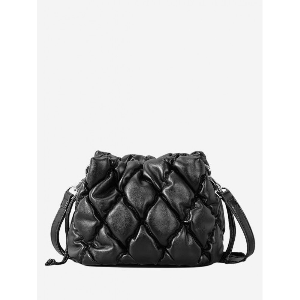 Women's Solid Color Argyle Quilted Pineapple Shape Drawstring Crossbody Bag Women's Solid Color Argyle Quilted Pineapple Shape Drawstring Crossbody Bag