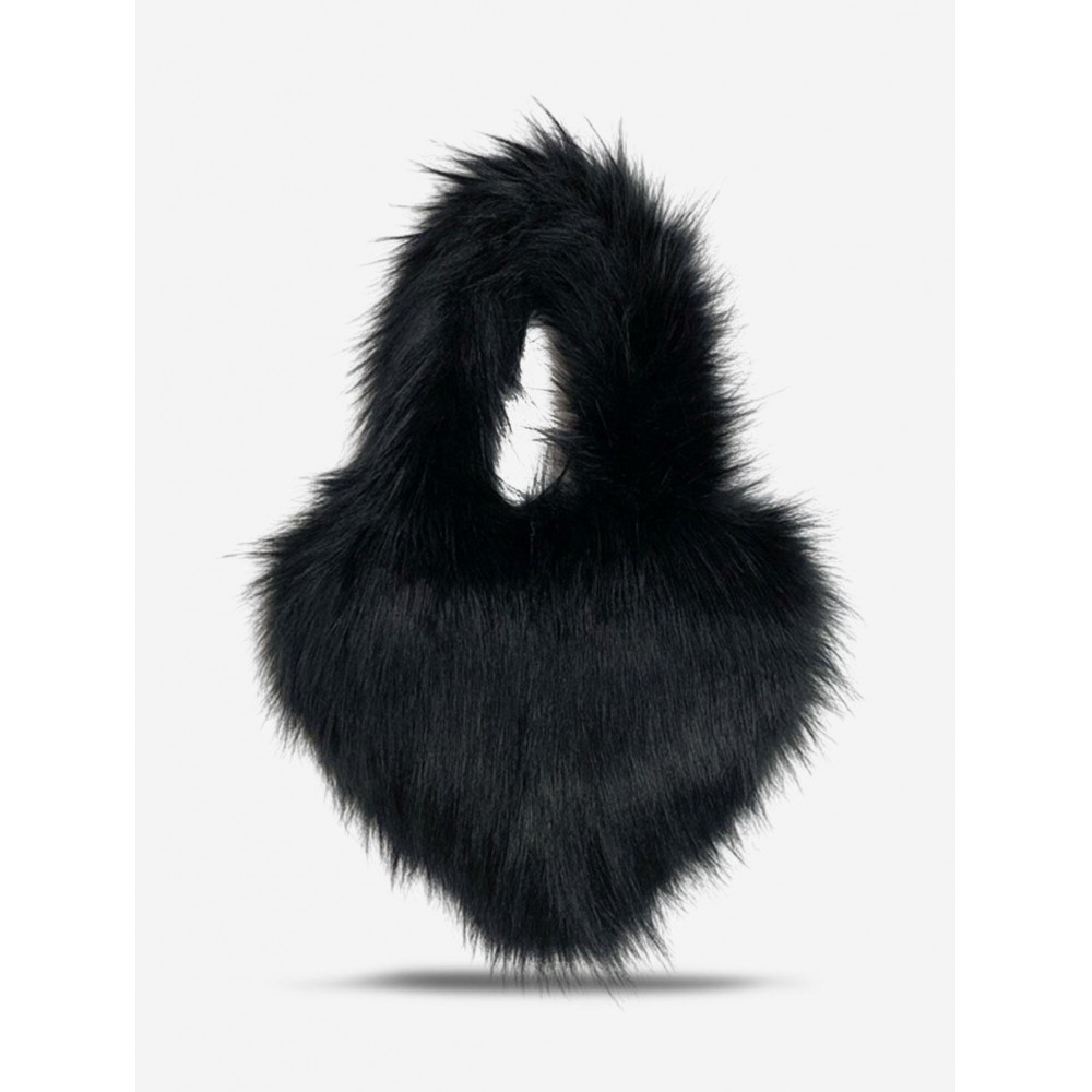 Women's Winter Fluffy Faux Fur Tie Dye Heart Shape Tote Bag Women's Winter Fluffy Faux Fur Tie Dye Heart Shape Tote Bag