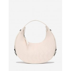 Women's Rhombus Textured Half Moon Buckle Decorated Shoulder Bag Handbag